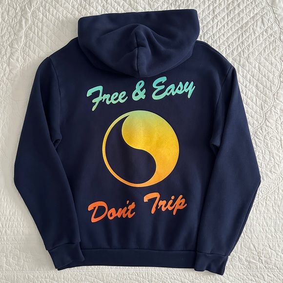 Free & Easy Los Angeles Navy Blue Don’t Trip Sunset Hoodie Premium Heavy Fleece - Picture 3 of 11